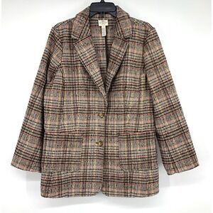 St. Johns Bay Blazer Brown Houndstooth Plaid Wool Blend Jacket NWT